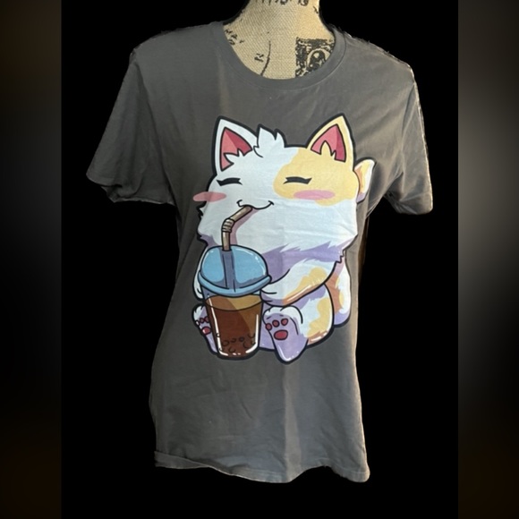 Graphic Tree , Cat T-shirt ,Anime Cat Boba Bubble Kawaii Neko T-Shirt Size L NWT - Picture 5 of 13
